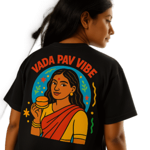 Black Vadapav Vibe Girl Oversize T-shirt