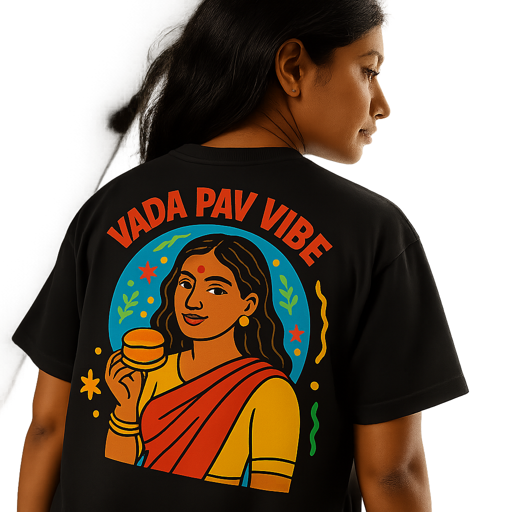 Black Vadapav Vibe Girl Oversize T-shirt