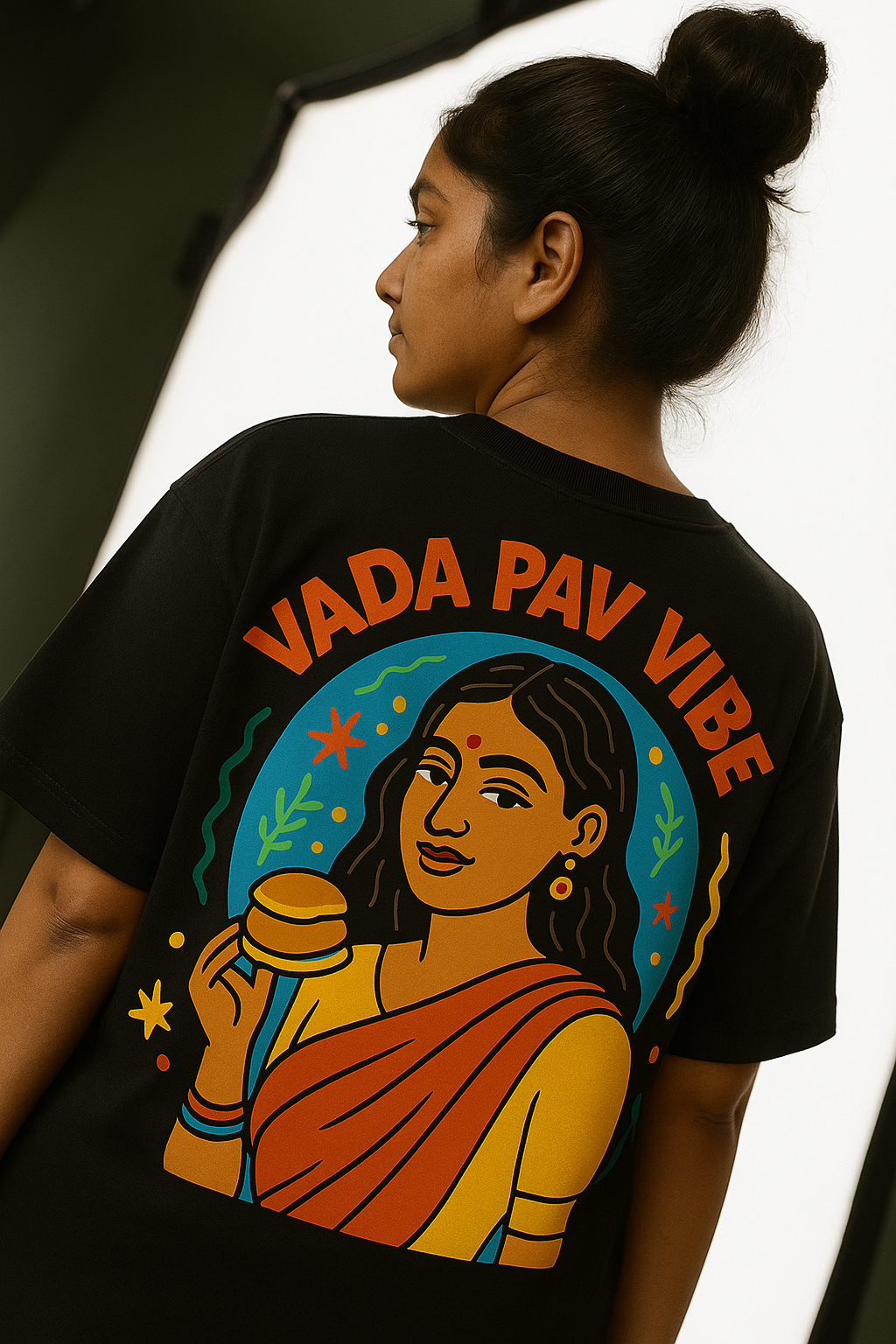 Black Vadapav Vibe Girl Oversize T-shirt - Image 3